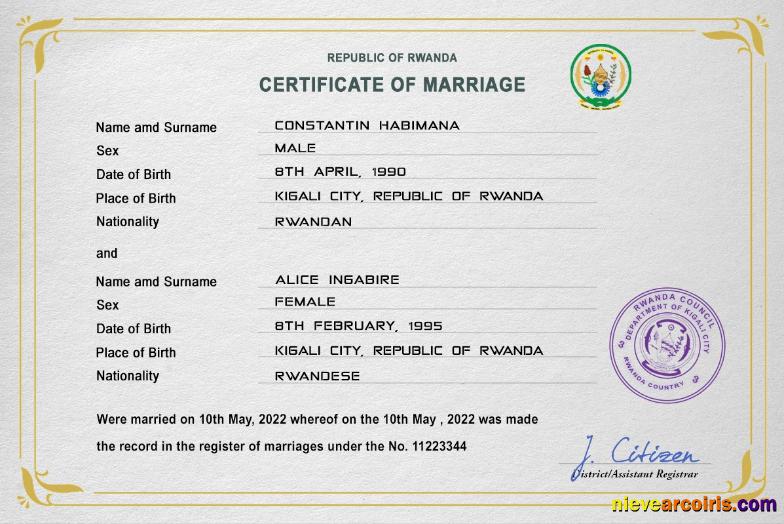Rwanda marriage certificate
